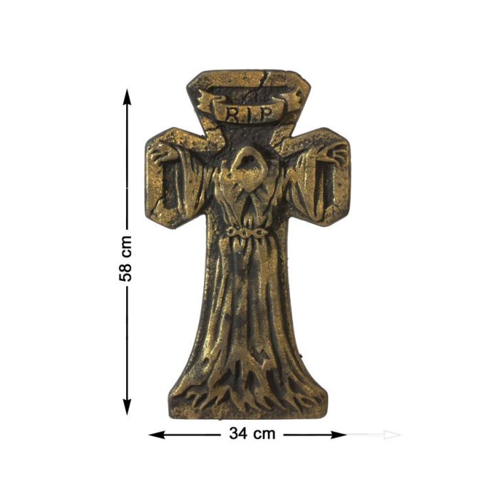 Lápida Decorativa Halloween 34x58 cm con Figura de Monje en Relieve para Exteriores