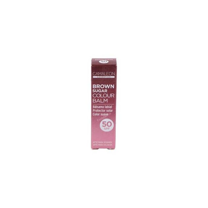 Camaleon Cosmetics 4Gr Colour Balm Sugar Brown, Bálsamo Labial SPF50 con Karité y Aguacate, Hidratante y Reparador
