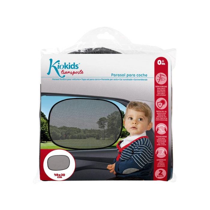 KioKids Parasol Para Luna De Coche, Protege a tu Bebé del Sol, Fácil de Plegar y Guardar, Negro 3