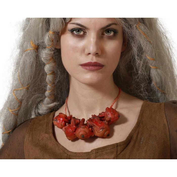 Collar Terrorífico Con Ojos Y Despojos Humanos 35 cm para Disfraz de Bruja, Hechicero, Zombi o Tribu Salvaje Halloween