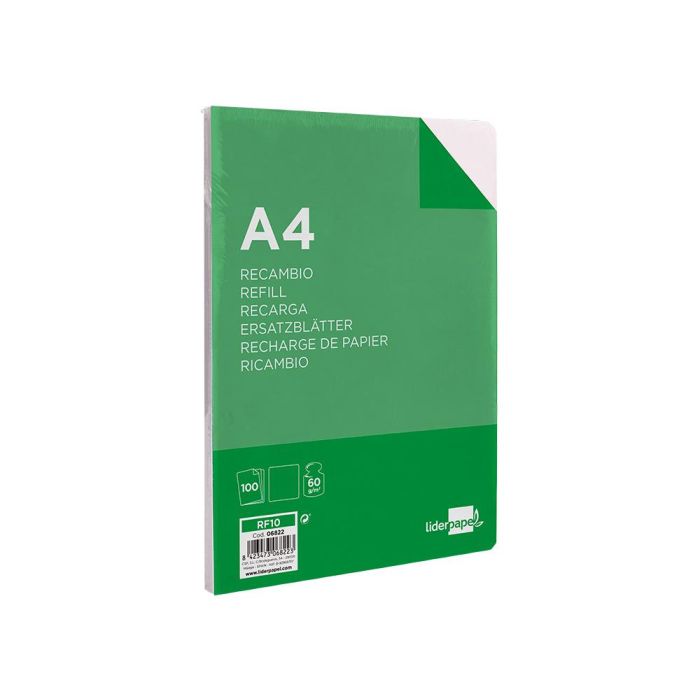 Recambio Liderpapel A4 100 Hojas 60 gr-M2 Liso Sin Margen 4 Taladros 4