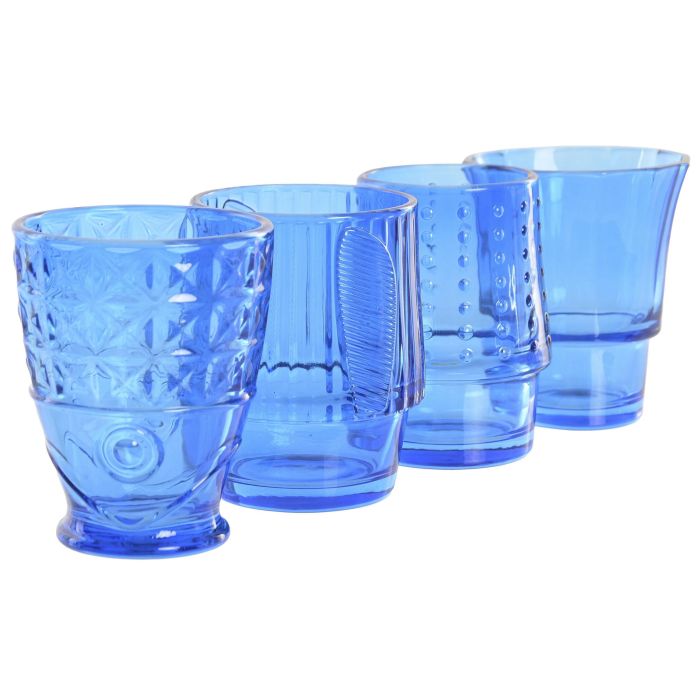 DKD Home Decor Hangzhou design 26a Vaso Mediterraneo Azul Turquesa Cristal Relieve con Pez Set de 4 8 x 27 x 8 cm Apto para lavavajillas