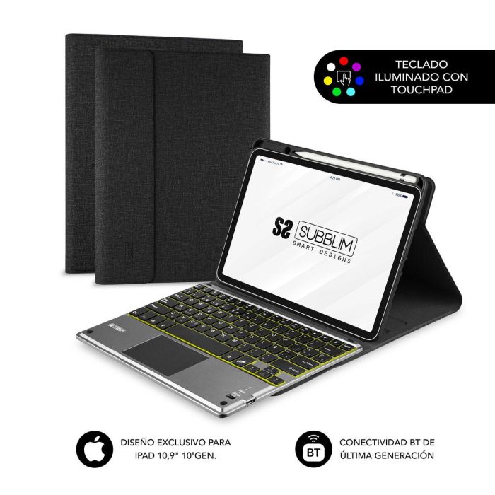 SUBBLIM Funda con Teclado KEYTAB Pro BT Touchpad Retroiluminado para iPad 10.9" 10a Gen Black 2