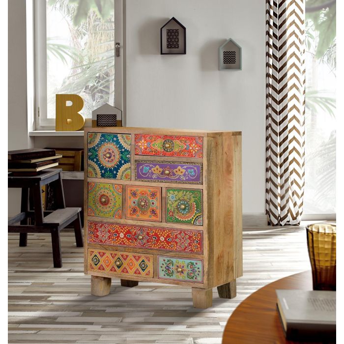 Giner y Colomer Mesita de Madera de Mango Pintada a Mano Multicolor con 9 Cajones 6
