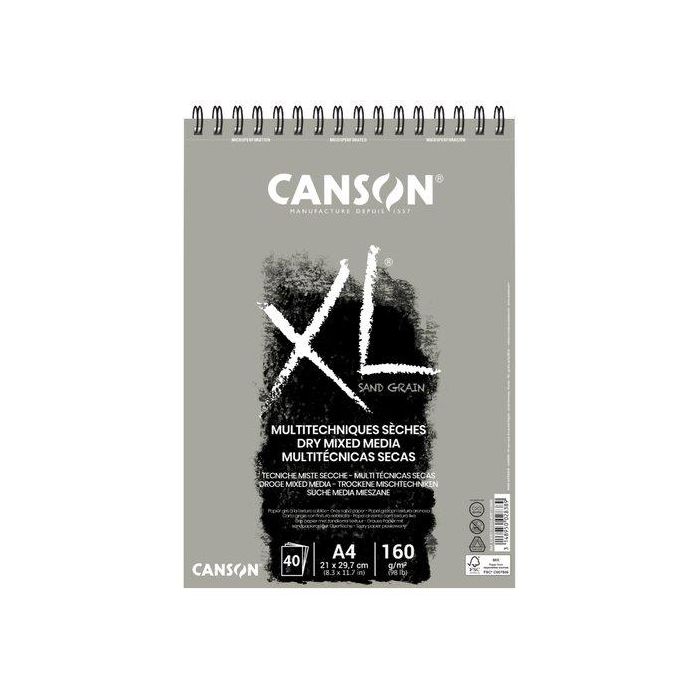 Bloc De Dibujo Canson Xl Sand Con Espiral Liso Color Gris A4 160G 40H (Set de 5)