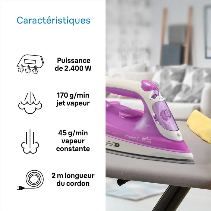 Braun Plancha de Vapor FI3124 - Potencia 2400 W - Suela Supercerámica - Depósito 270 ml - Autolimpieza 3