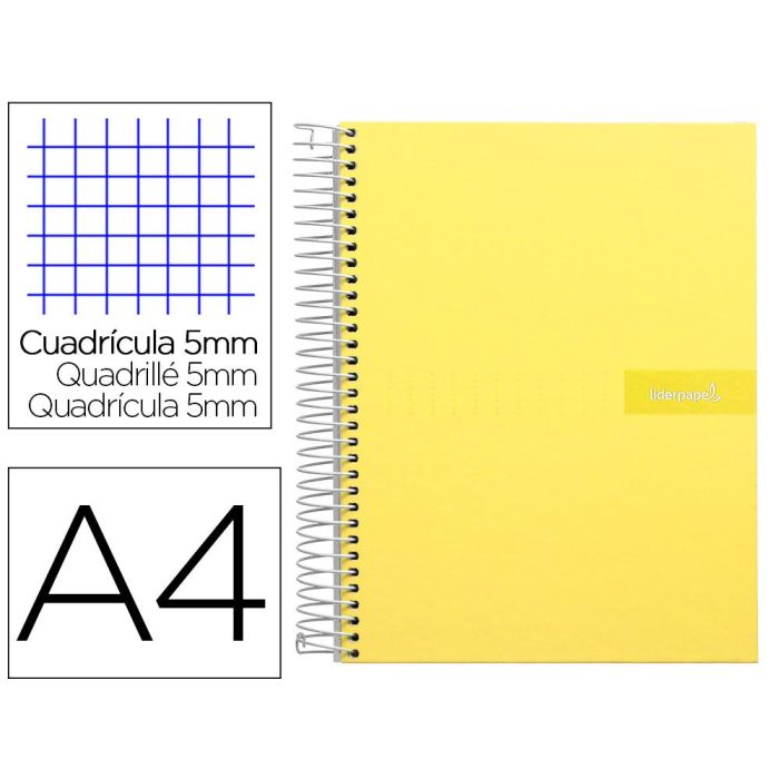 Cuaderno Espiral Liderpapel A4 Micro Crafty Tapa Forrada 120H 90 gr Cuadro 5 mm 5 Bandas 4 Taladros Color Amarillo