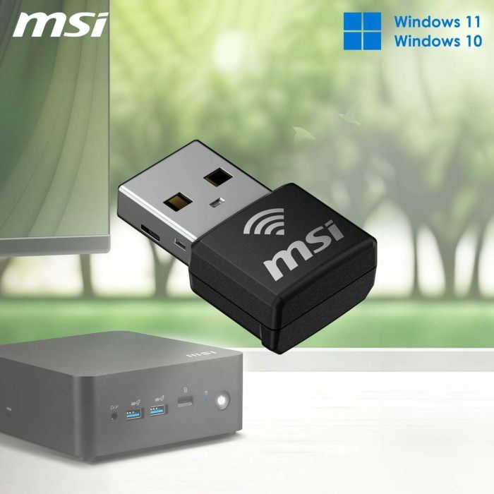 MSI Nano Adaptador Wifi6 USB GUAX18N - WiFi 6 (802.11ax), 2.4GHz/5GHz, USB 2.0, Compatible con Windows 10/11 8