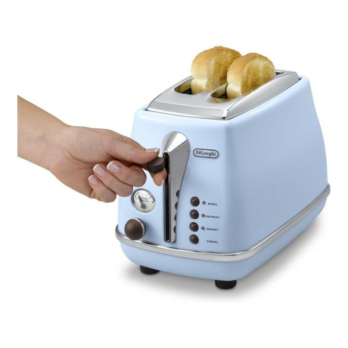 Delonghi CTOV 2103.AZ Tostadora Icona Vintage 900W, 2 Ranuras, con Descongelación y Cancelación, Azul y Marrón 2 Delonghi CTOV 2103.AZ Tostadora Icona Vintage 900W, 2 Ranuras, con Descongelación y Cancelación, Azul y Marrón 2