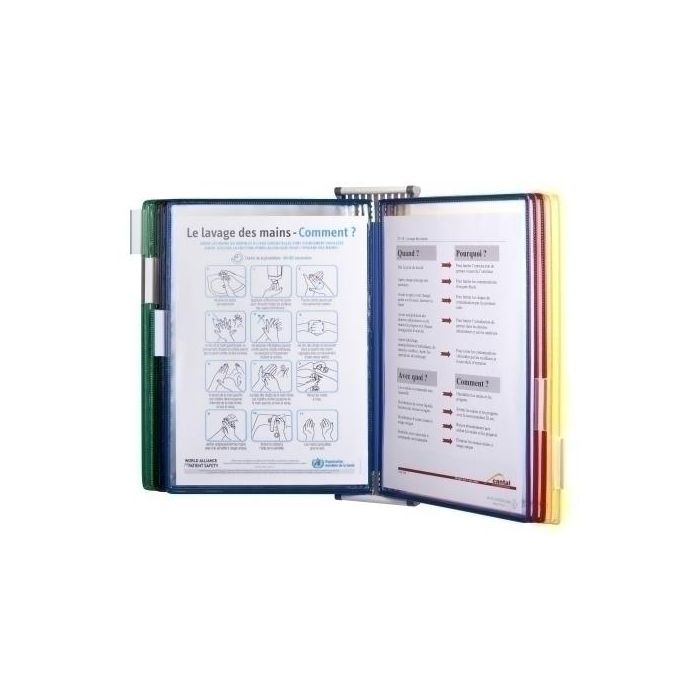 Djois Portacatálogos de Pared Metálico con 10 Fundas DIN A4 Colores Surtidos - Incluye Material de Fijación