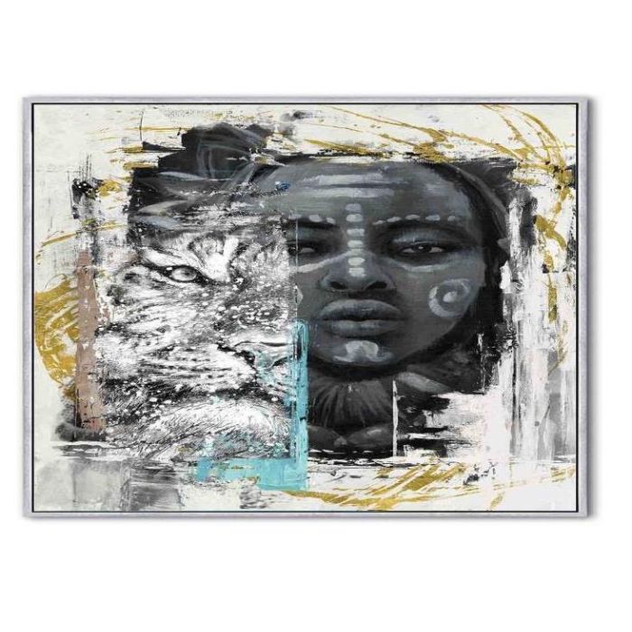 DKD Home Decor Cuadro Lienzo Decorativo Colonial Africano Hecho a Mano Negro Amarillo Blanco 80x60 cm (2 Unidades)
