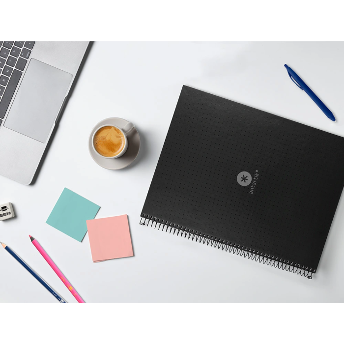 Antartik Cuaderno espiral A4 Micro, tapa forrada, 80 hojas 90 gr, rayado puntos, banda color, negro 11