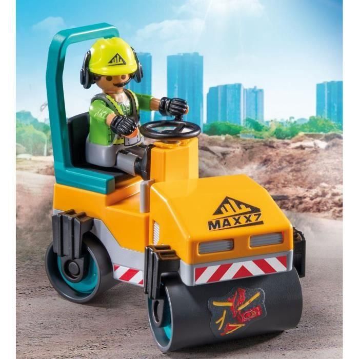 Playmobil 71751 Construcción De Carreteras Action Heroes: Set con Rodillo Compactador, Medidor Láser y Accesorios para Niños +4 años 2