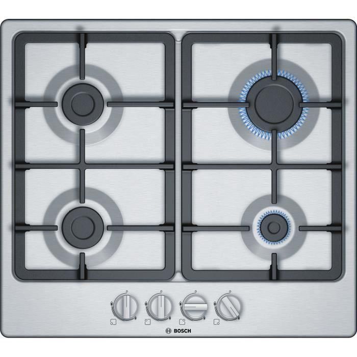 BOSCH - PGP6B5B90 - Mesa de gas - 4 quemadores - 7500W - L58,2cm x P52cm - Acero inoxidable BOSCH - PGP6B5B90 - Mesa de gas - 4 quemadores - 7500W - L58,2cm x P52cm - Acero inoxidable