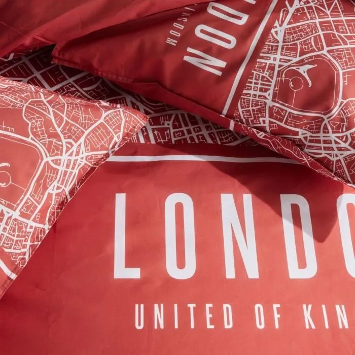 Today TOD3574641268626 Juego de Cama para 2 Personas 240x220 cm Algodón Estampado Londres Rojo 1
