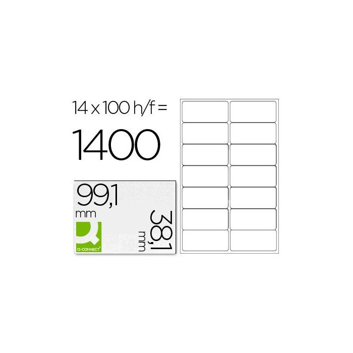 Etiqueta Adhesiva Q-Connect Kf01585 Tamaño 99,1x38,1 mm Fotocopiadora Laser Ink-Jet Caja Con 100 Hojas Din A4