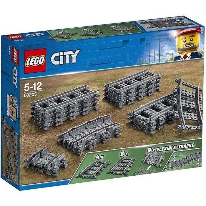 LEGO City 60205 Paquete de Rieles y Vías Ferroviarias: Conjunto de Ampliación para Trenes con 8 Piezas Rectas, 4 Curvas y 8 Flexibles