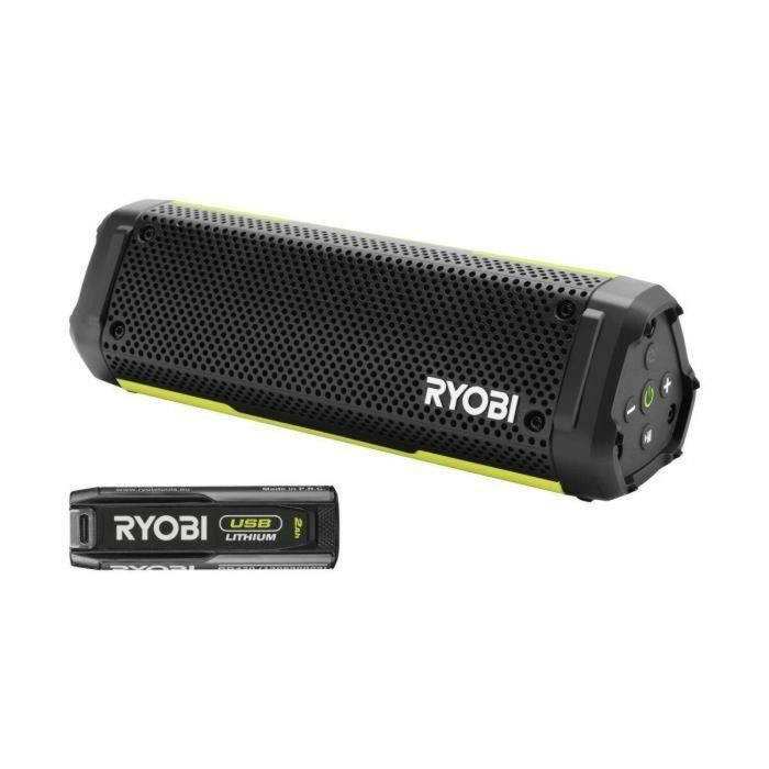 Ryobi RYO4892210232236 Altavoz Bluetooth 4 V IP67 con Cable USB-C y 1 Batería de Litio USB de 4 V y 2,0 Ah