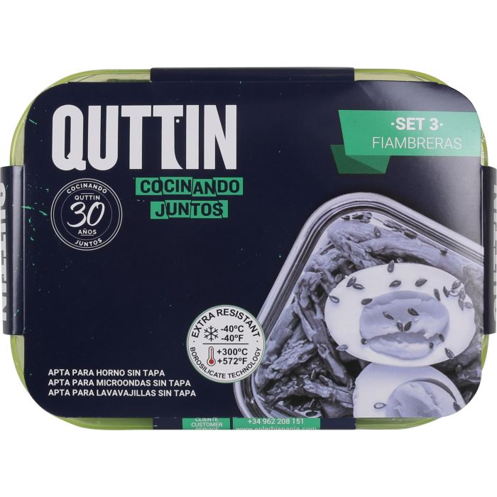 Quttin Set de 3 Fiambreras Rectangulares con Tapa Verde (6 Cajas) 2 Quttin Set de 3 Fiambreras Rectangulares con Tapa Verde (6 Cajas) 2