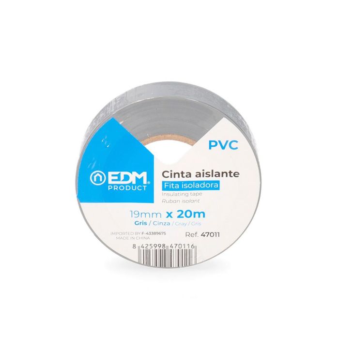 Edm Cinta aislante calidad supra gris 20 m x 19 mm PVC resistente a la intemperie 1