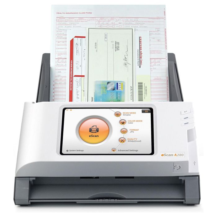 Plustek Escaner A280 Essential, Resolucion 600x600 DPI, Escaneado Duplex, Color, Velocidad 20 seg/pagina, ADF 5