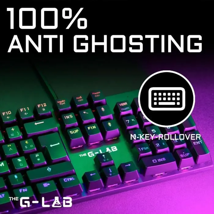 THE G-LAB Teclado Mecánico para Juegos KEYZ-CARBON, Interruptor Azul, Retroiluminado, Reposamuñecas, FR 1