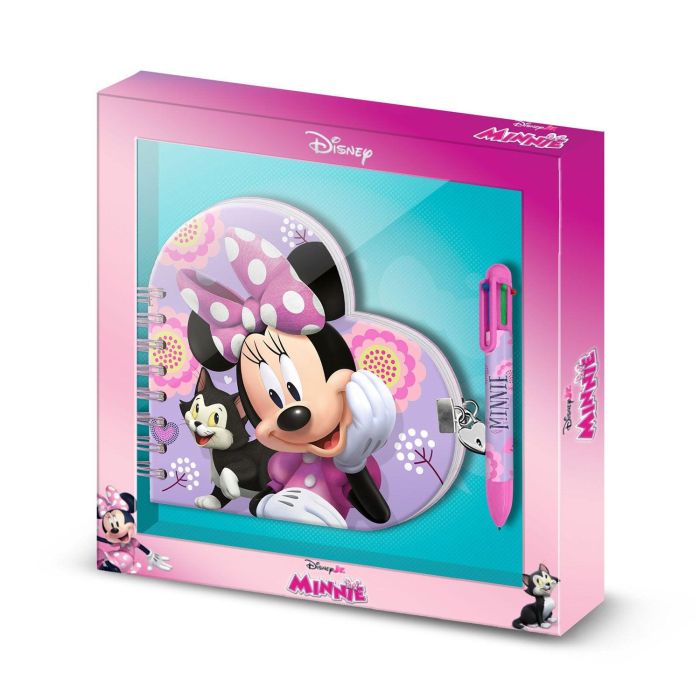 Pack de Diario Corazón + Bolígrafo 6 Colores Cat Disney Minnie Mouse Lila