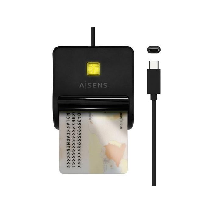 Aisens Lector de Tarjetas Inteligente para DNI, USB-C, Negro - Compatible con DNIe y tarjetas inteligentes, Cumple estándares FIPS 201, TAA e ISO 7816 Aisens Lector de Tarjetas Inteligente para DNI, USB-C, Negro - Compatible con DNIe y tarjetas inteligentes, Cumple estándares FIPS 201, TAA e ISO 7816