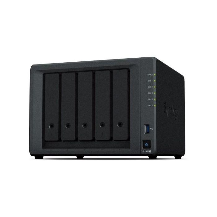Synology DS1522+ NAS Torre 5 Bahías con CPU AMD Ryzen R1600 y 8GB DDR4 RAM, para usuarios domésticos