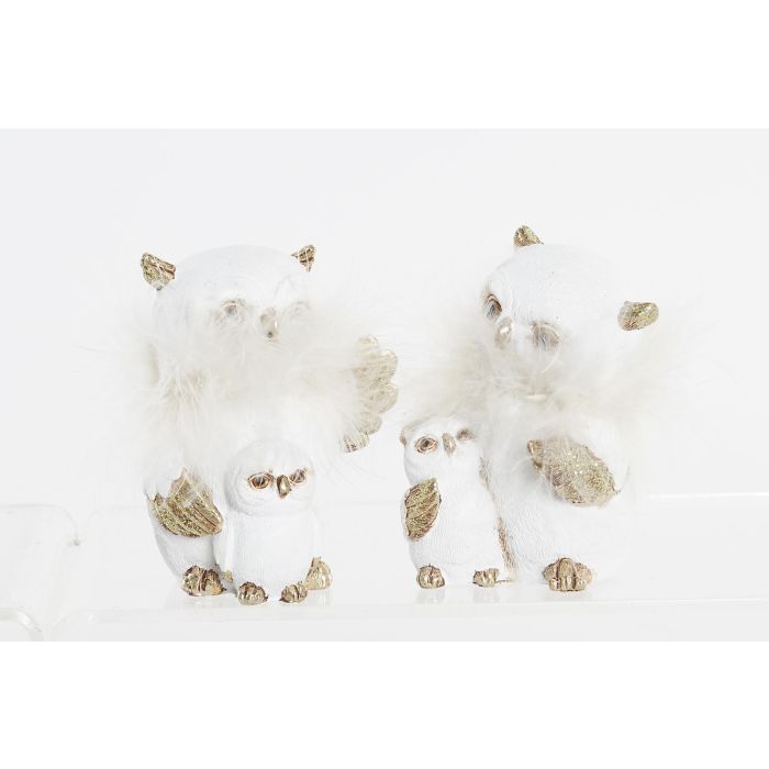 DKD Home Decor: Figura de Navidad Moderna Búho Blanco Dorado de Resina – Adorno Decoración Hogar (7x7.5x10 cm) – Pack 2 Unidades