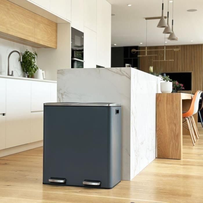 Kitchen Move KIT3666162006624 Cubo de Basura de Cocina con Pedal de Clasificación Selectiva 60L (2x30L) Acero Inoxidable Gris Mate 3