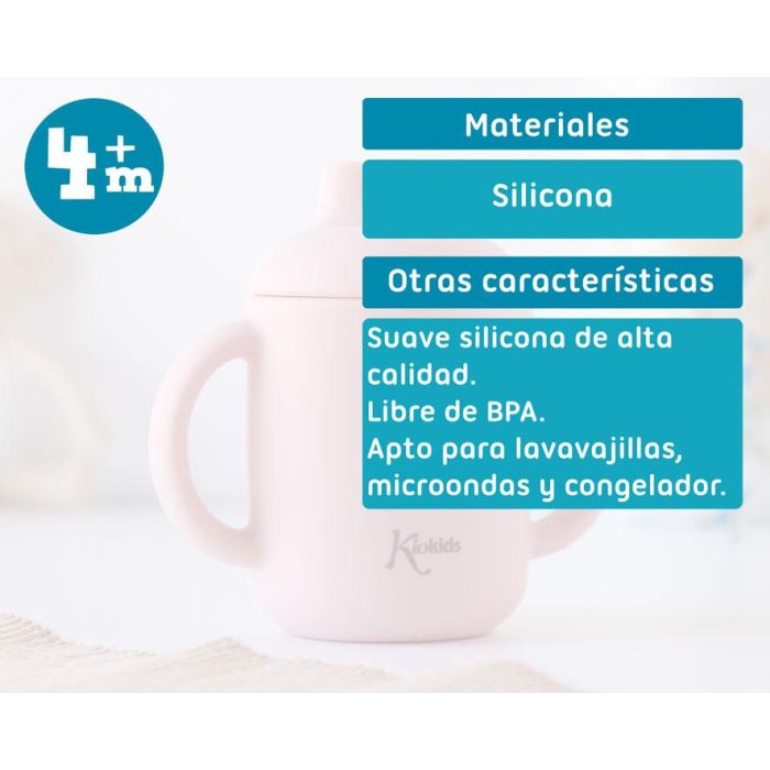 KioKids Taza de Silicona Rosa con Asas para Bebé +4 Meses Ecológica Apta Microondas y Lavavajillas 5