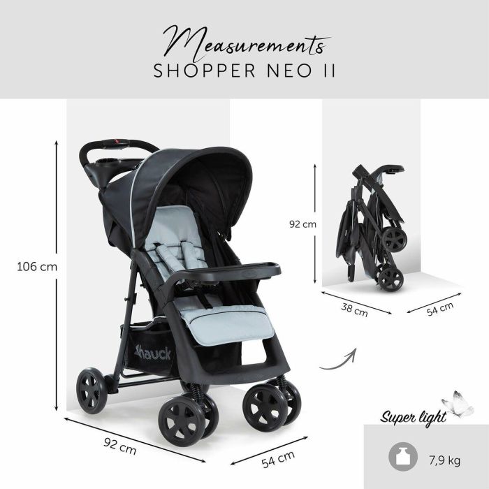 Hauck Silla de Paseo Shopper Neo II Caviar Plata - Plegado Compacto con una Mano, Reclinable, Gran Cesta, Desde el Nacimiento 13