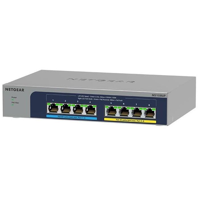 NETGEAR MS108UP-100EUS Switch 8 Puertos 2.5GE No Administrado con PoE y Full Dúplex para Montaje en Pared