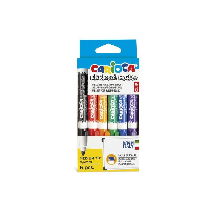 Caja 6 Rotuladores Clip Whiteboard Colores Surtidos Carioca 42921