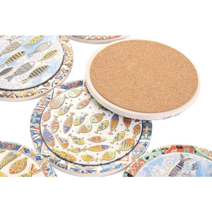 DKD Home Decor Posavasos Mediterraneo Multicolor Dolomita Corcho 10.8 x 0.7 x 10.8 cm (72 Unidades)