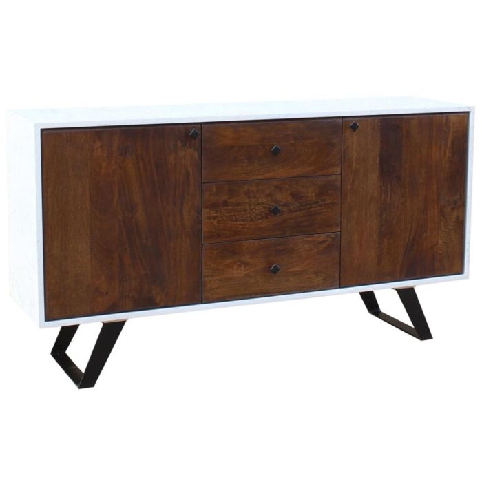 DKD Home Decor Buffet Moderno Madera de Mango Blanco Marrón Oscuro 150x40x80 cm con 3 Cajones, 2 Puertas y 2 Estantes