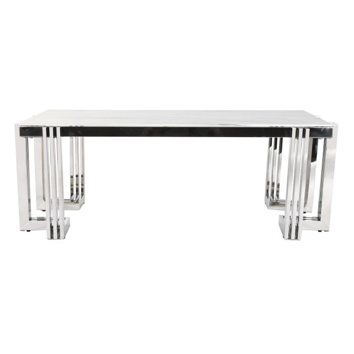 DKD Home Decor Mesa Centro Moderna Blanca Plateada de Acero y Cristal 120x60x45 cm 4