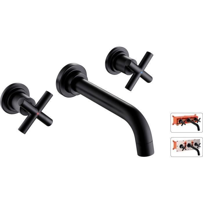 Mezclador de lavabo de pared ROUSSEAU + caja negra Mezclador de lavabo de pared ROUSSEAU + caja negra