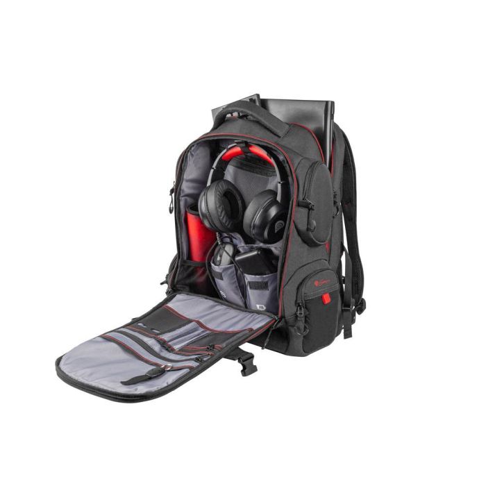 Genesis Mochila Pallad 550 Portátil 17.3" Resistente al Agua y Golpes con Múltiples Compartimentos de Poliéster Negro Rojo 1