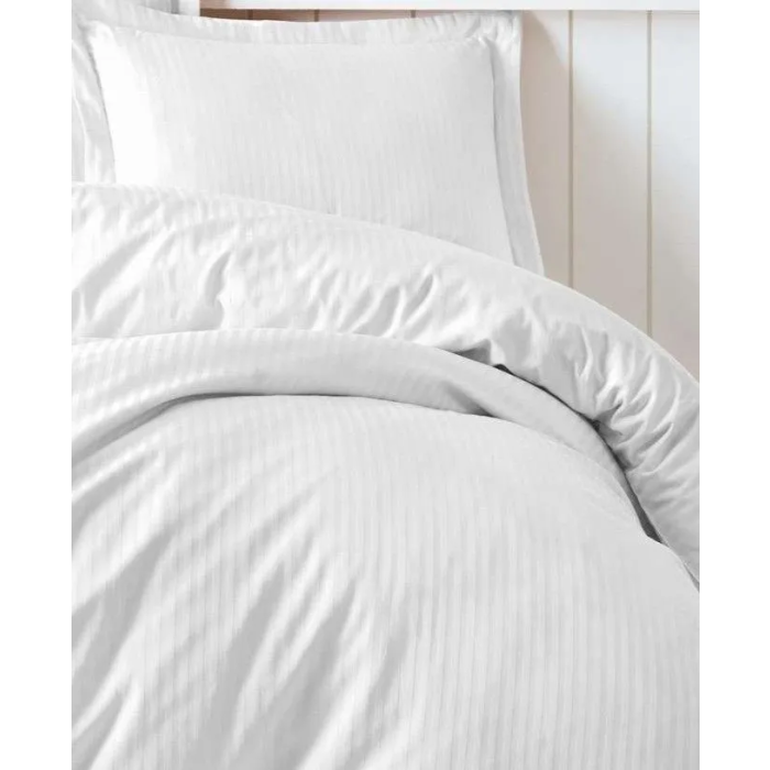 Aucune Juego de Cama Satén - 1 Funda Nórdica 140x200 cm + 1 Funda de Almohada 60x60 cm - Estampado Rayas Blancas