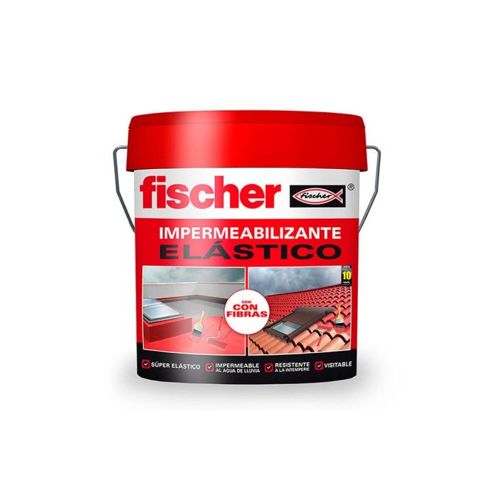 Fischer Impermeabilizante Elástico con Fibras Rojo 750ml para Techos y Terrazas - Previene Filtraciones y Microfisuras