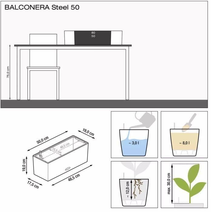 Macetero LECHUZA Balconera Steel 50, gris perla satinado 4 Macetero LECHUZA Balconera Steel 50, gris perla satinado 4
