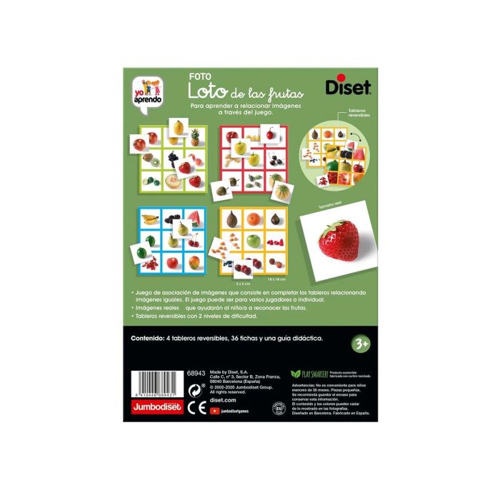 Diset 68943 Yo Aprendo Loto de las Frutas - Juego educativo 3 en 1 para niños +3 años con 4 tableros y 36 fichas 4