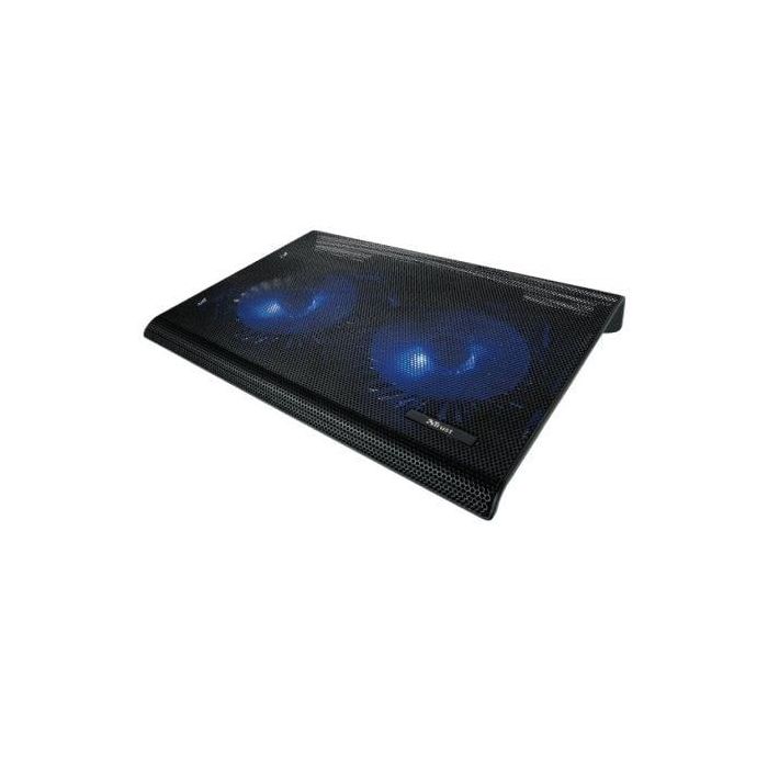 Trust 20104 Soporte Refrigerante Portátil hasta 17.3" con 2 Ventiladores Iluminados Azul, Base Metálica, Puerto USB