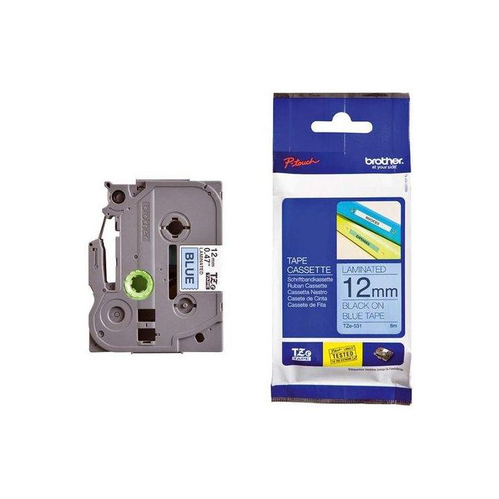 Cinta De Rotular Brother Laminada 8M 12Mm Negro Sobre Azul