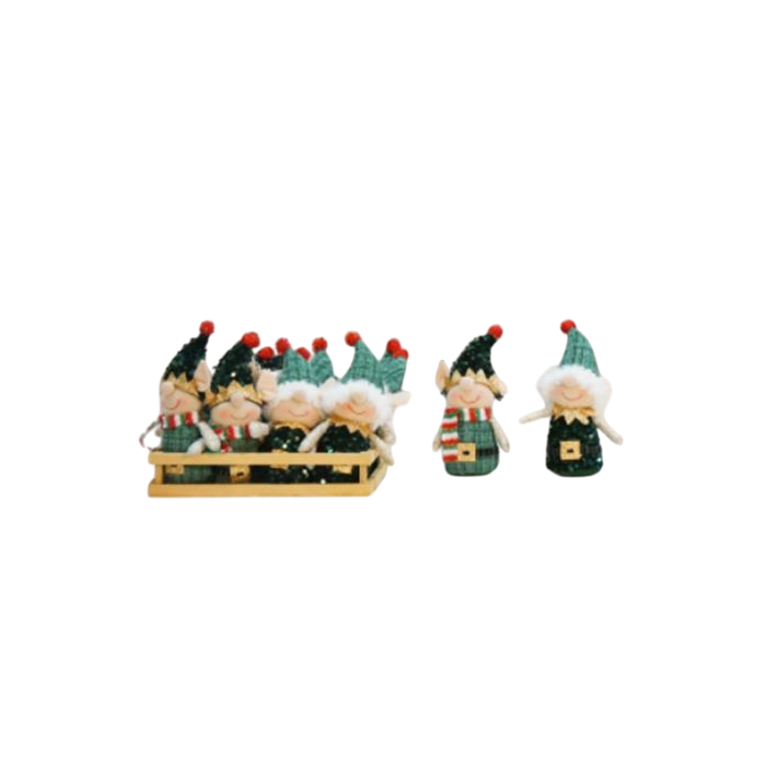 DKD Home Decor Figura de Navidad Elfo Tradicional Poliéster Verde Rojo 18x19x26 cm - Set de 12 Unidades Surtidas