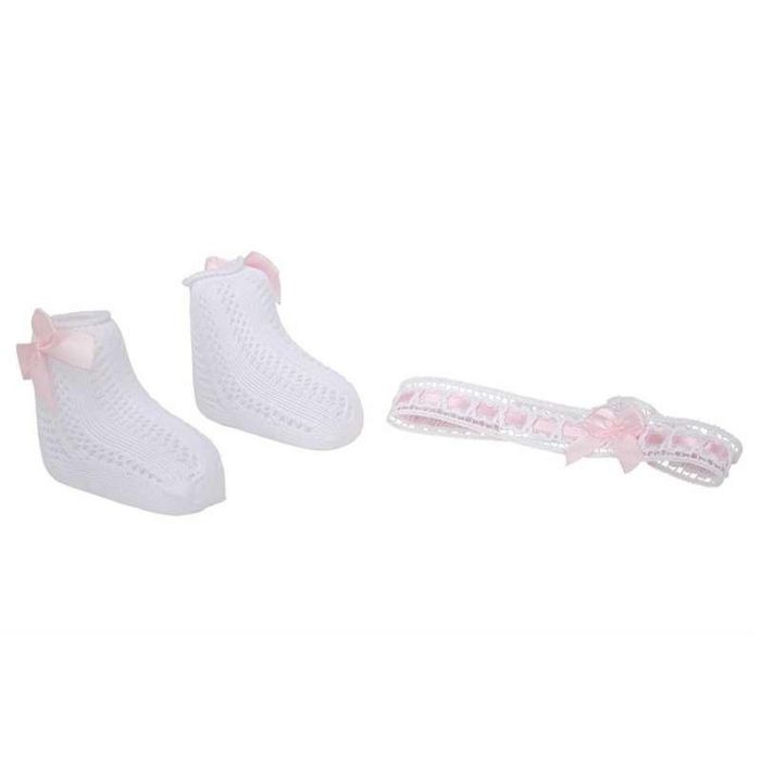 Set calcetines blanco/rosa con cinta para la cabeza