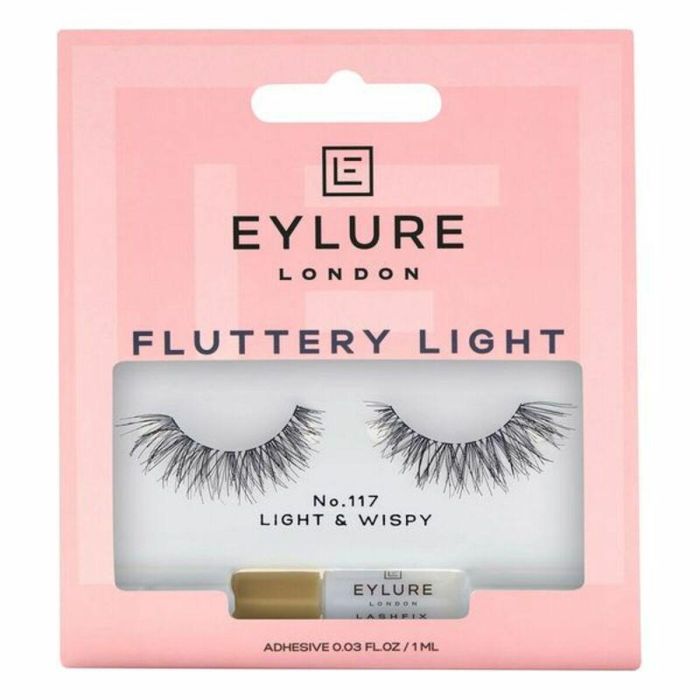 Eylure #117 Pestañas Postizas FLUTTERY light | Ligeras, aspecto natural, hechas a mano con pegamento sin látex, reutilizables 5 veces