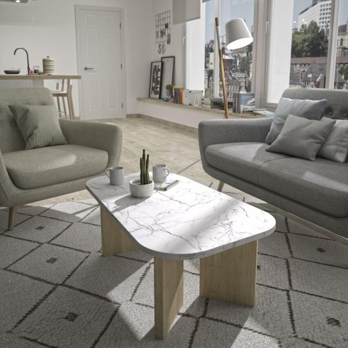 Diagone QUARTZ1E76070 Mesa de centro ovalada modelo QUARTZ, efecto mármol blanco y patas de roble, 105 x 58 x 39 cm 4 Diagone QUARTZ1E76070 Mesa de centro ovalada modelo QUARTZ, efecto mármol blanco y patas de roble, 105 x 58 x 39 cm 4